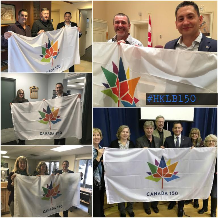 Haliburton receives a Canada 150 flag from Jamie Schmale