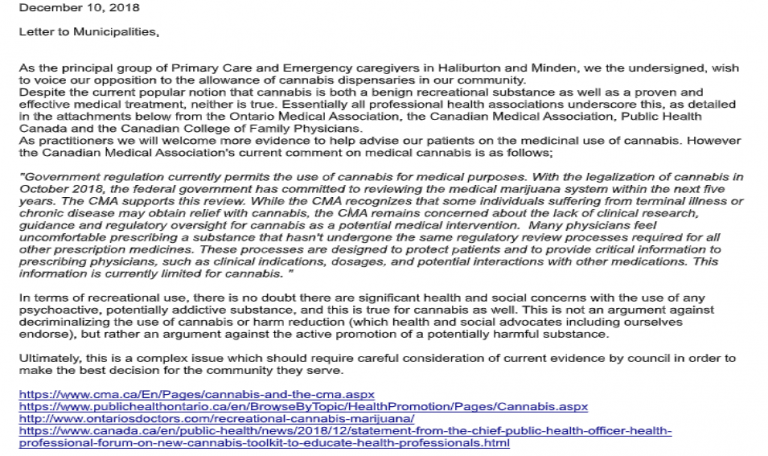 Haliburton County doctors pen a letter to local politicians about cannabis