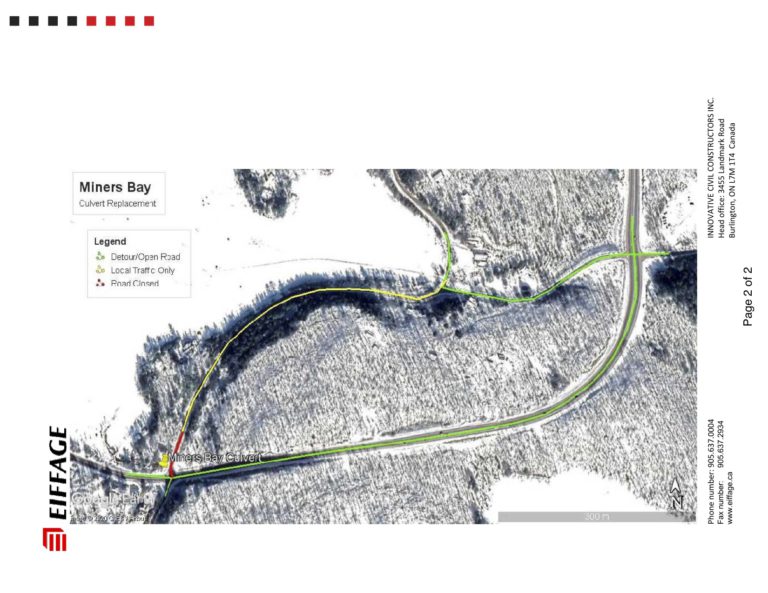 Detour on Miners Bay Road until September